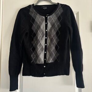 Apt 9 100% cashmere button up cardigan trendy argyle pattern Womens Sz M